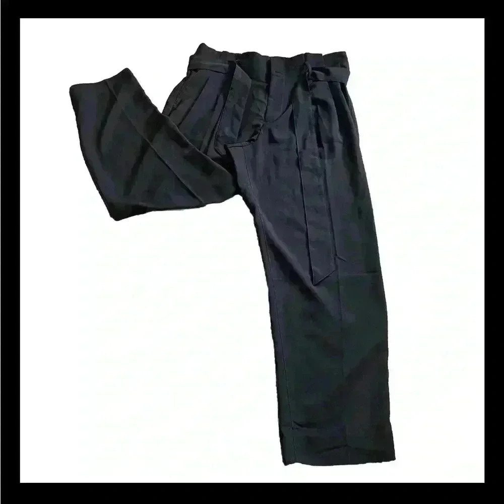 Madewell women 12T paperbag pants black belted‎ high rise wide leg casual career